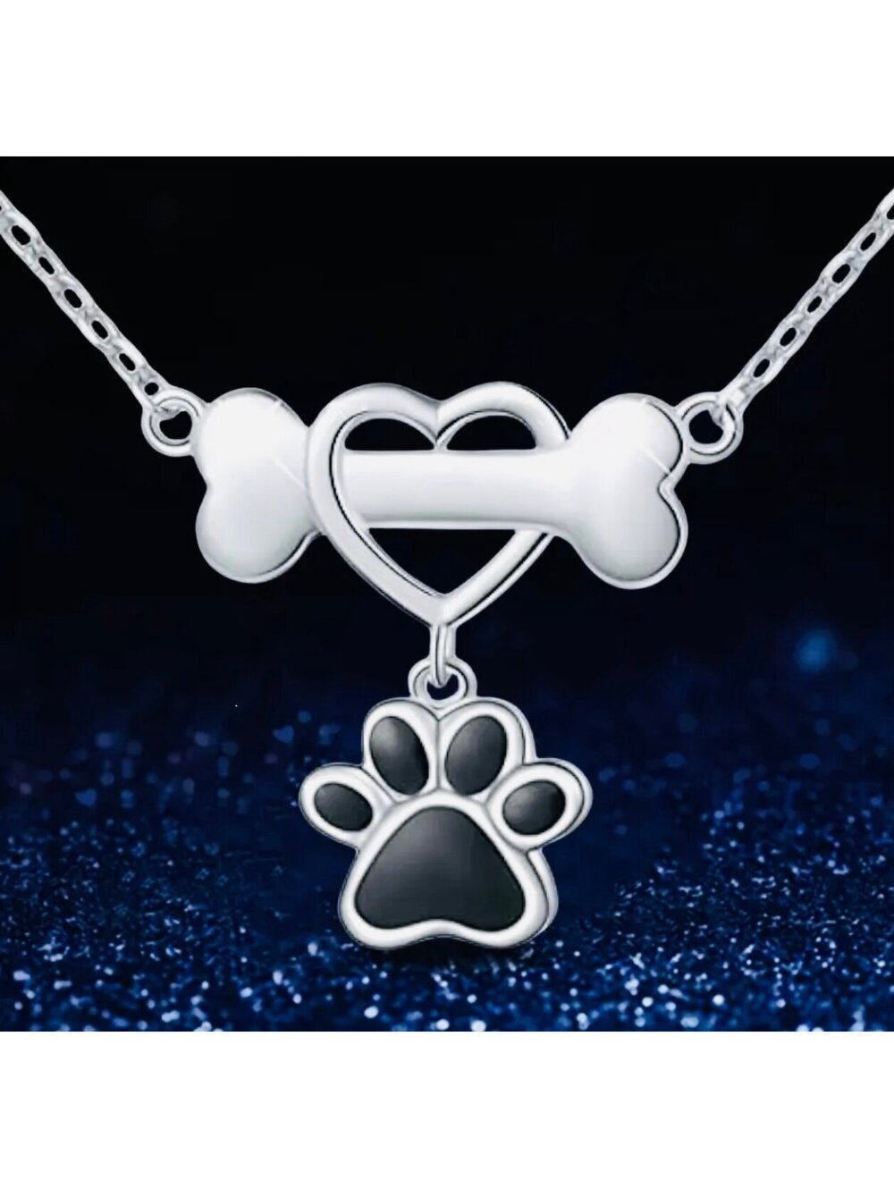 New - Fashion Dog Bone & Paw Print Heart Pendant Necklace